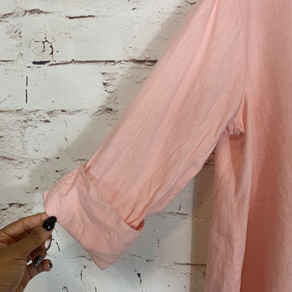 Symple NYC Pink 100% Linen Button Down Blouse Women’s XL Relaxed Fit Lagenlook - Picture 5 of 6